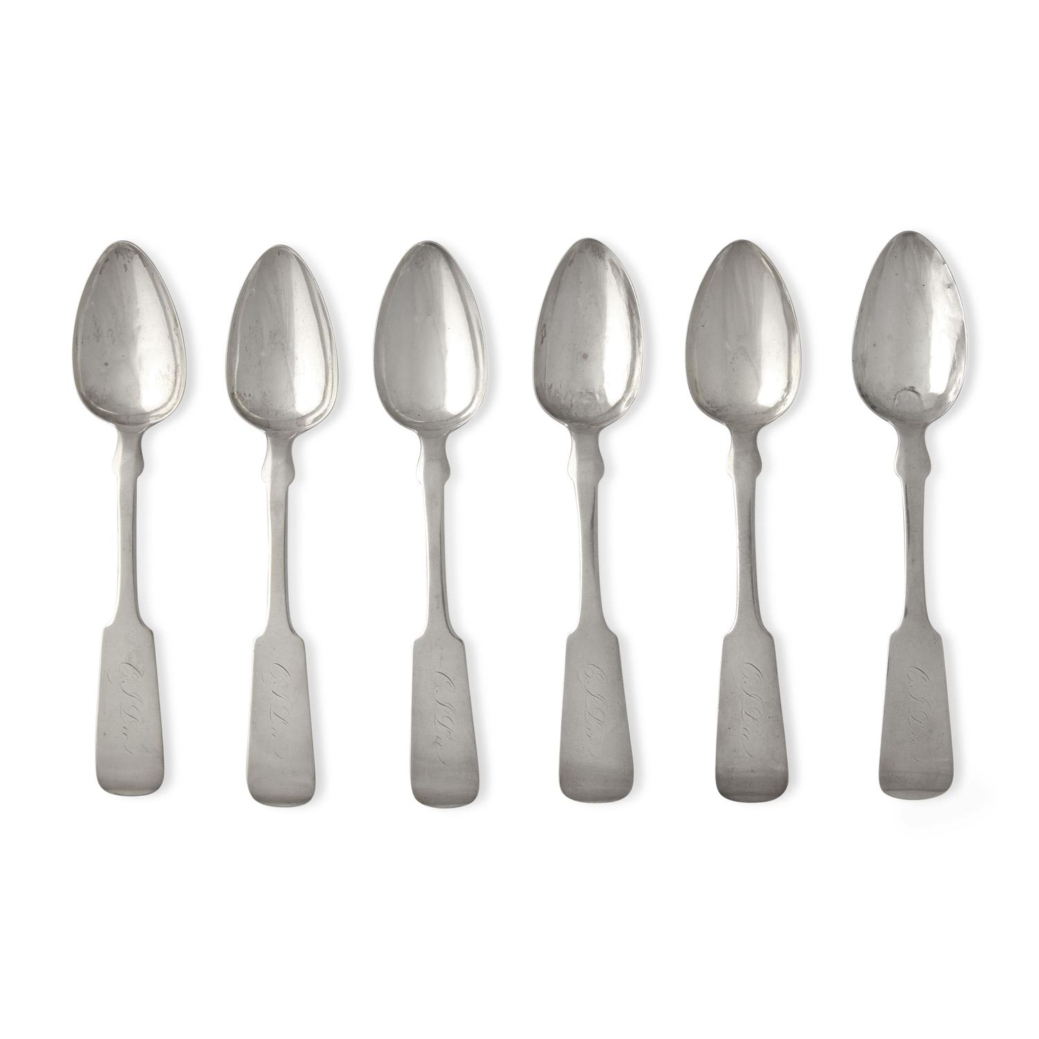 A Set of Six Coin Silver Fiddle-End Teaspoons