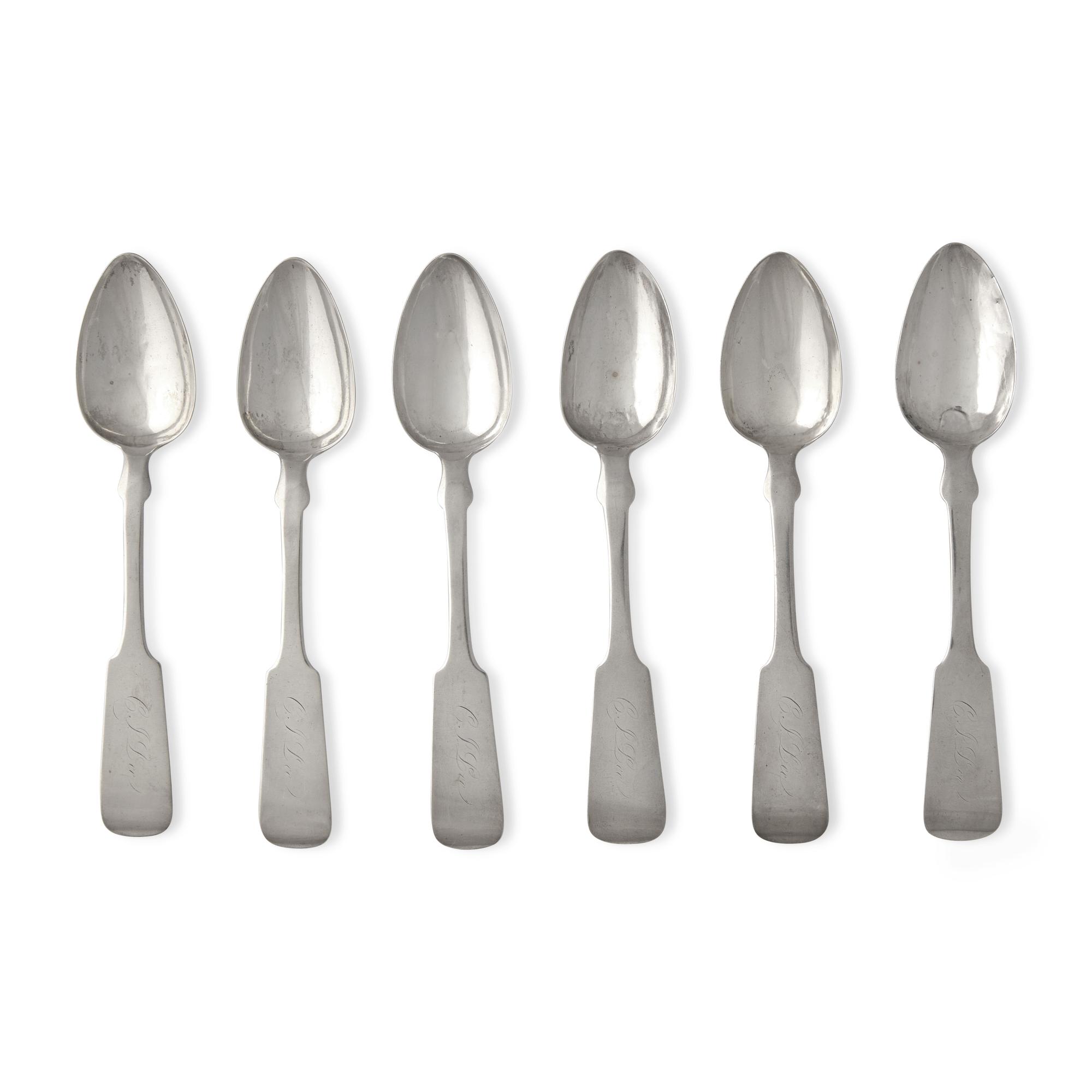 A Set of Six Coin Silver Fiddle-End Teaspoons