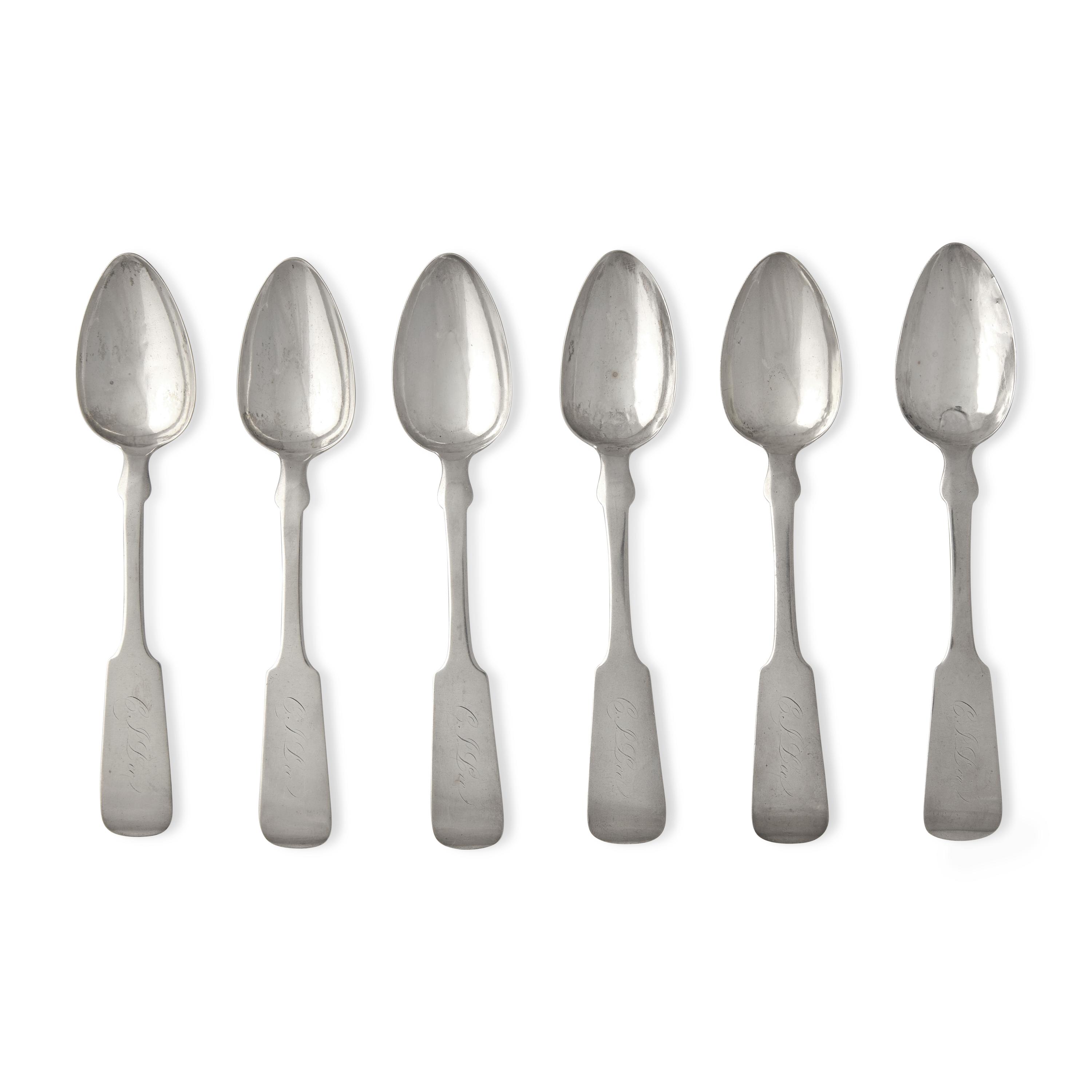 A Set of Six Coin Silver Fiddle-End Teaspoons
