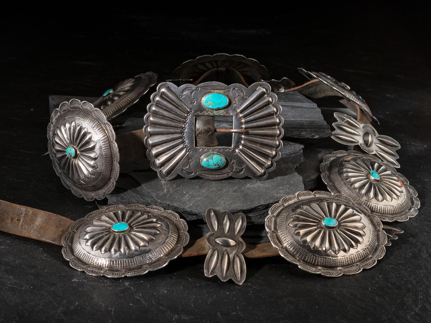 Navajo Silver and Turquoise Third Phase Concha Belt