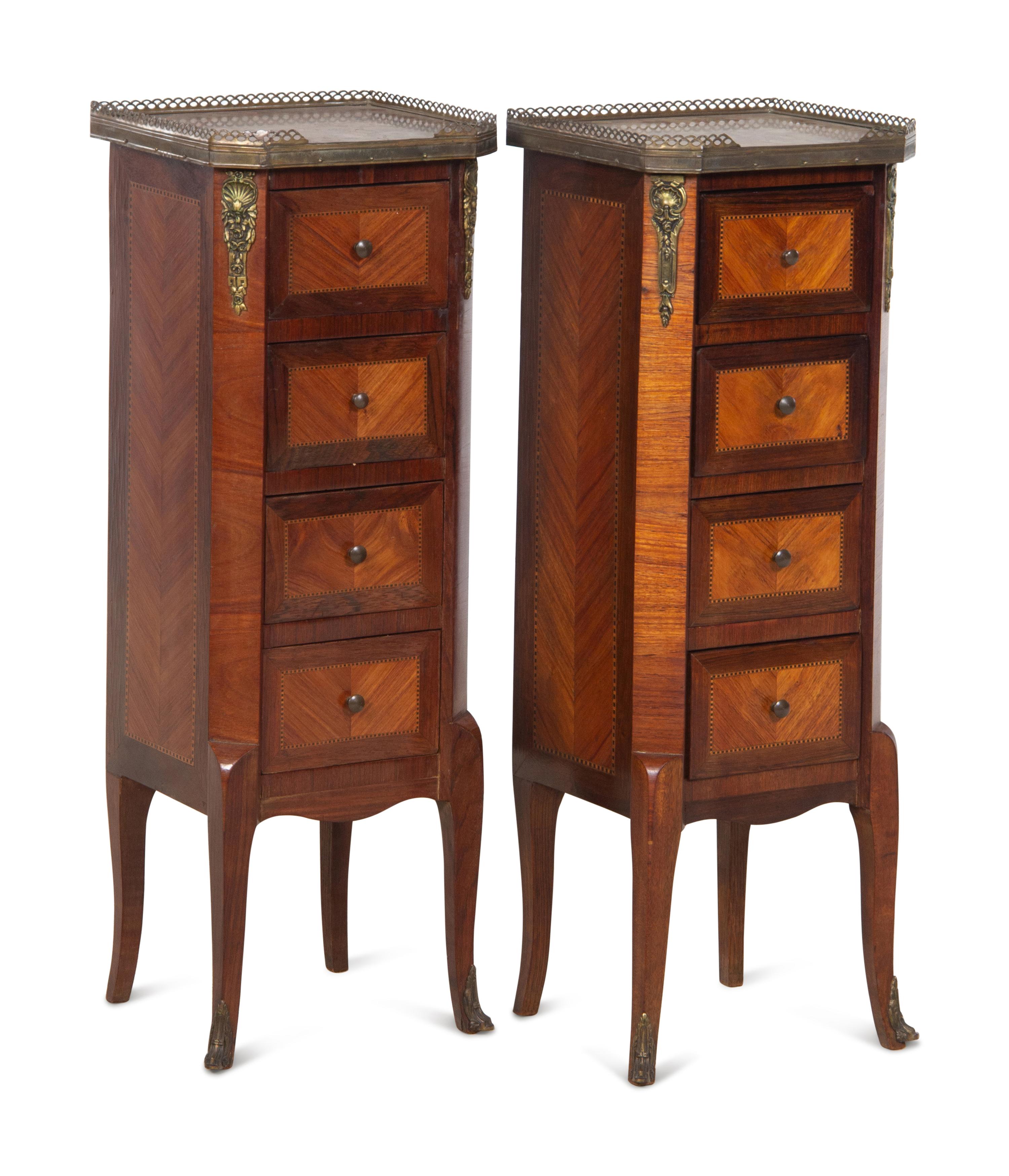 A Pair of French Gilt Bronze Mounted Kingwood Side Chests