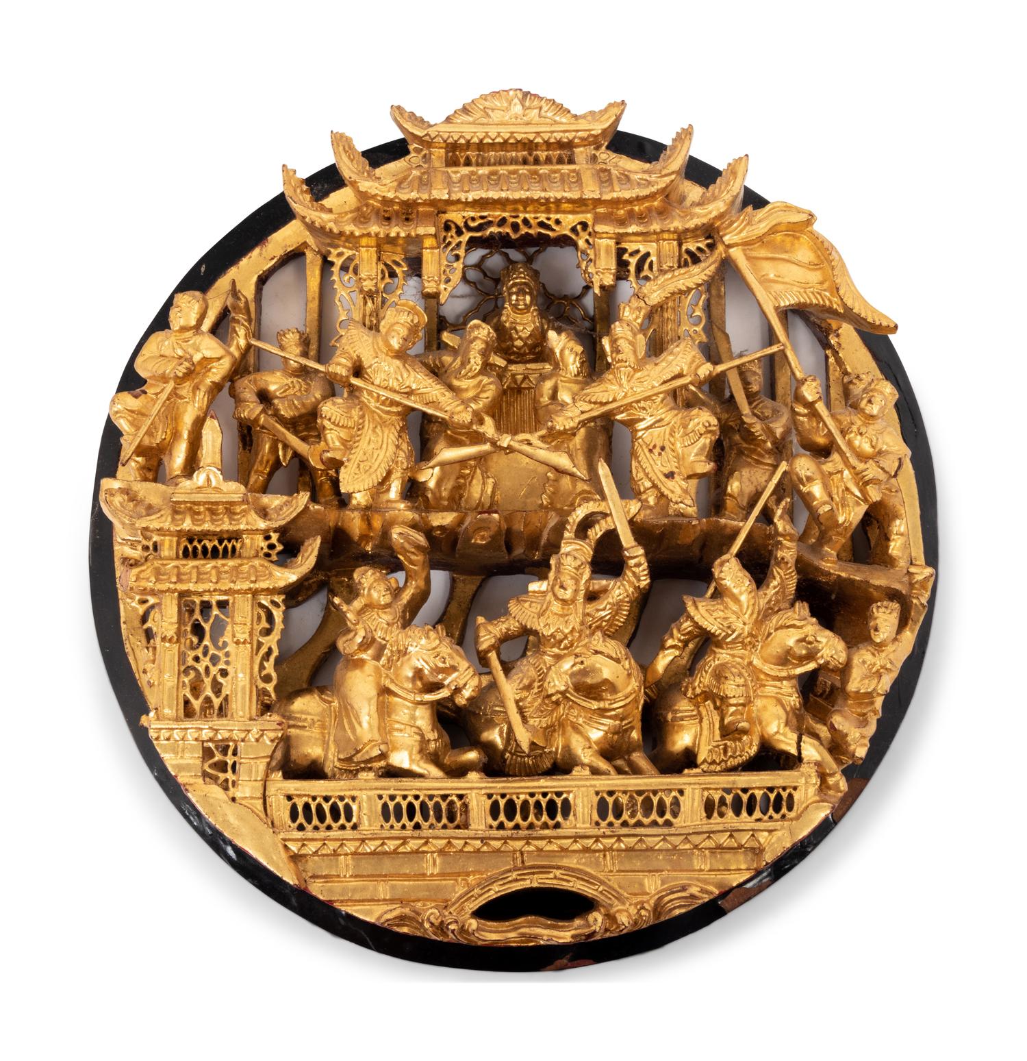 Four Chinese Gilt Wood Circular Panels