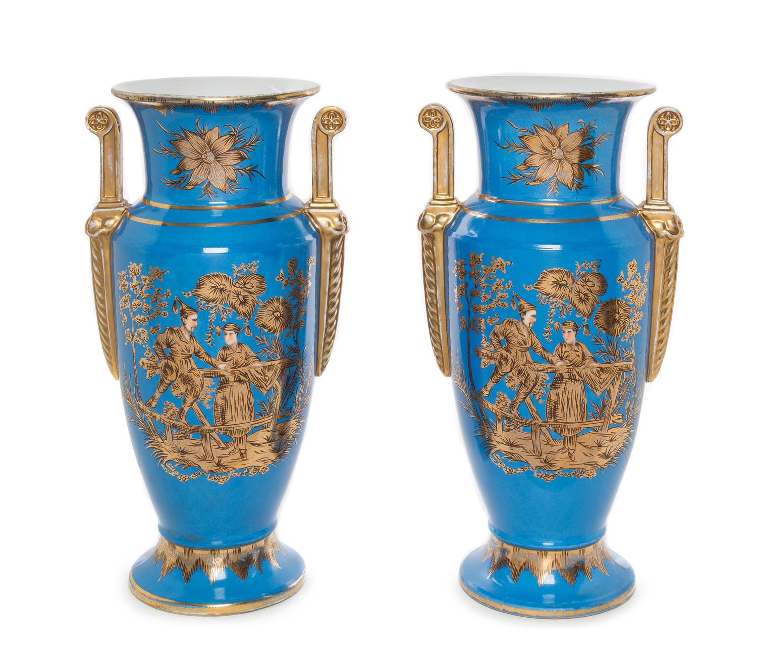 A Pair of Paris Porcelain Style Porcelain Vases Height 16 3/4 inches. — 20TH CENTURY