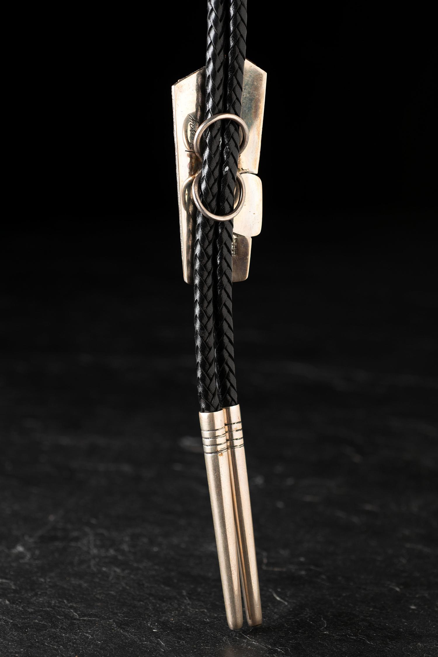 Sterling Silver Tufa Cast Bolo Tie, with 14K Gold Accents