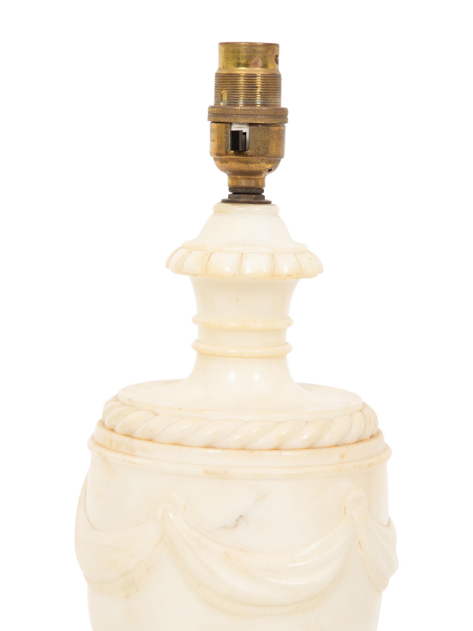 A Regency Style Carved White Marble Urn Mounted as a Lamp