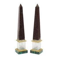 A Pair of Malachite, Cut Glass, Marble and Gilt Bronze Mounted Obelisks