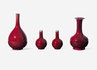 Four Copper-Red Glazed Porcelain Vases