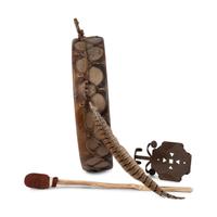 Painted Hide Drum, and Beater