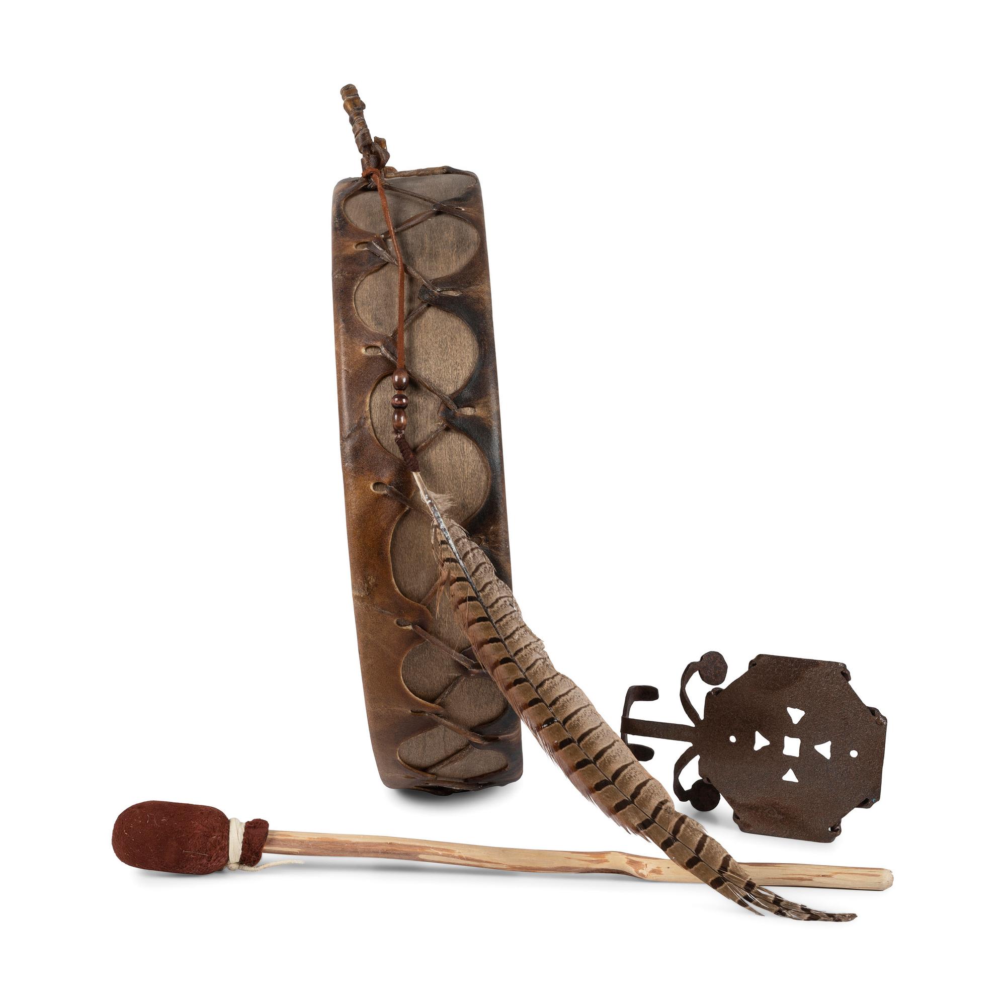 Painted Hide Drum, and Beater