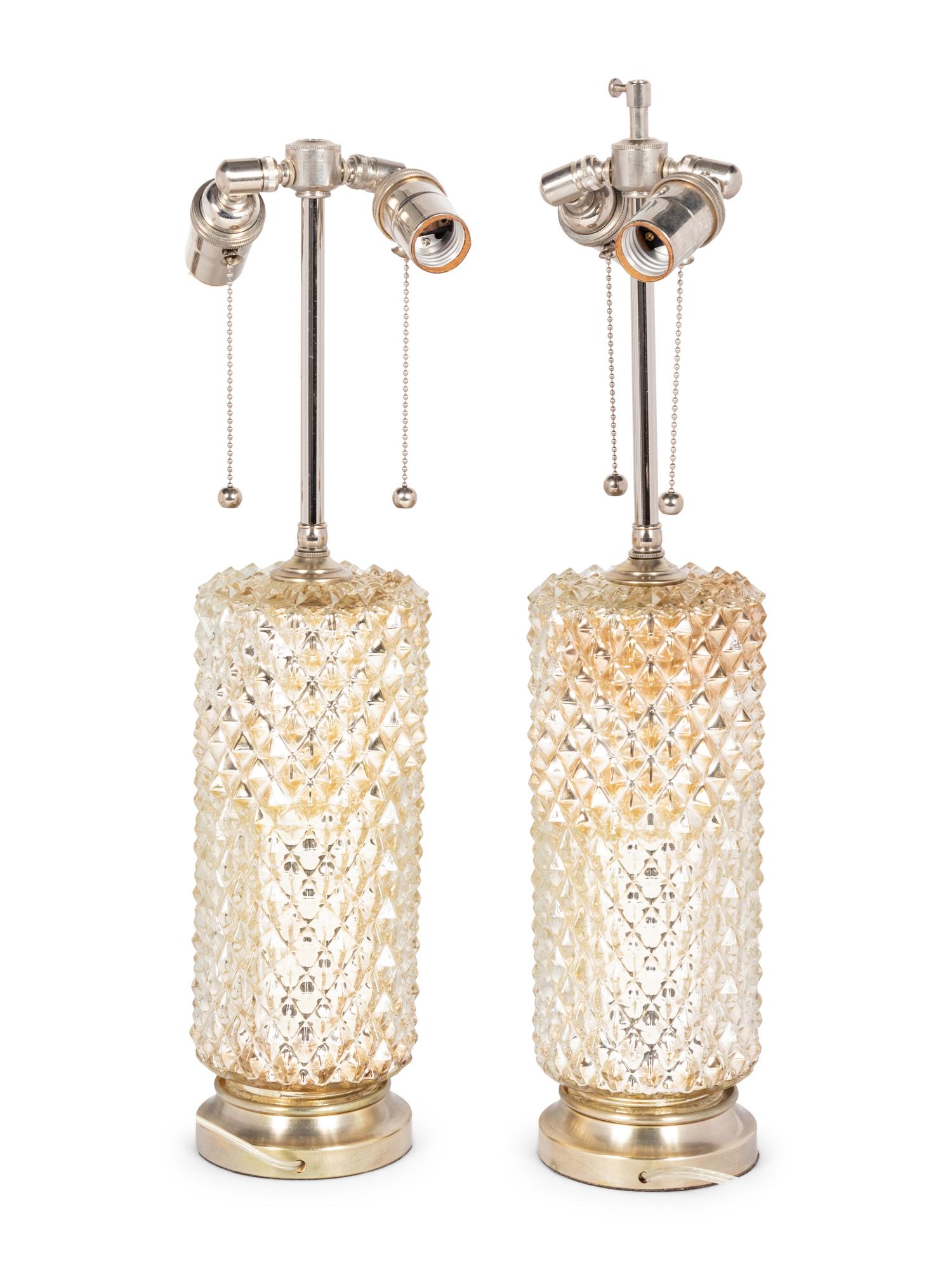 A Pair of Mercury Glass Lamps with Shades