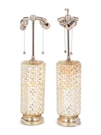 A Pair of Mercury Glass Lamps with Shades