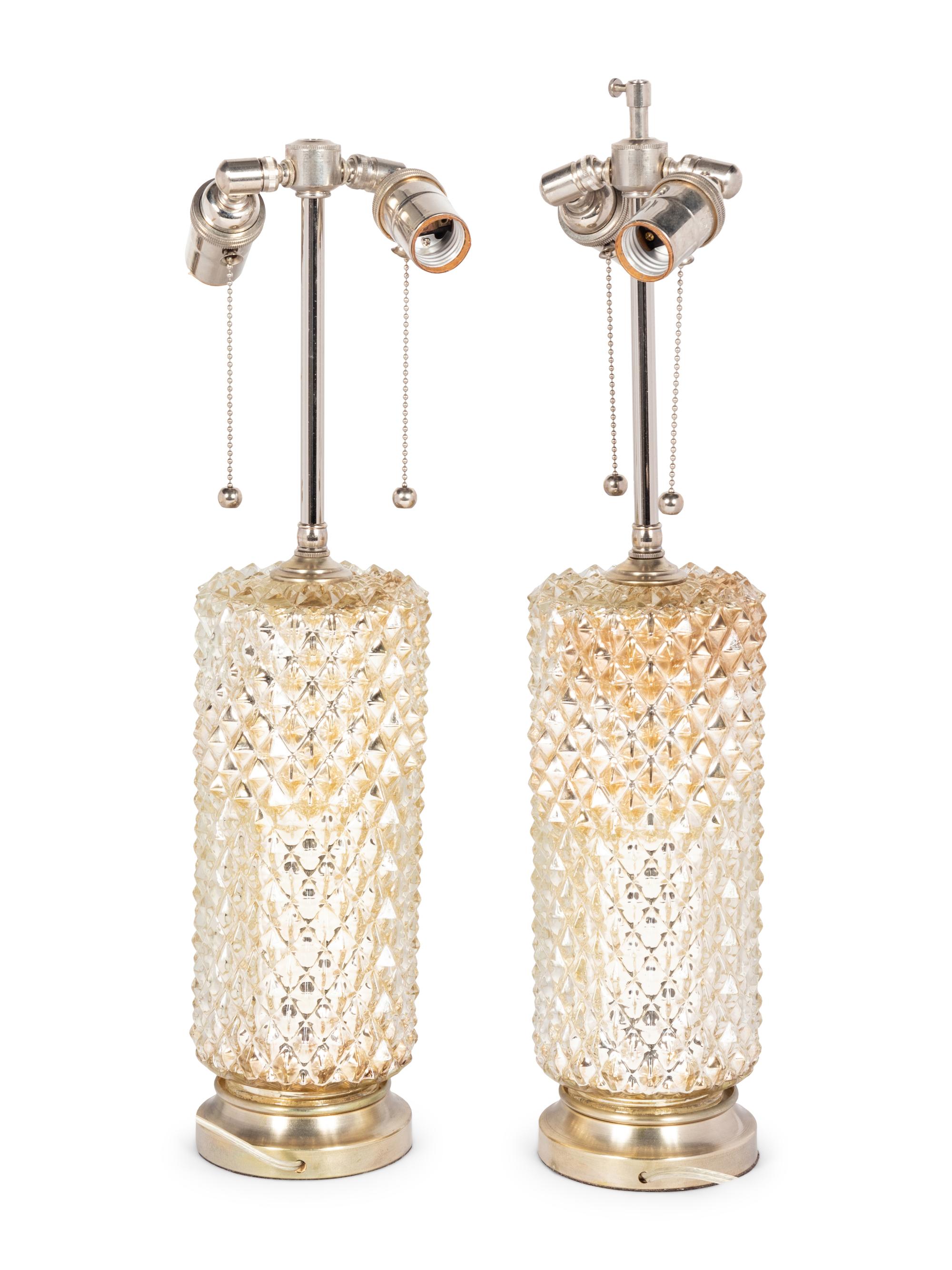 A Pair of Mercury Glass Lamps with Shades