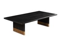 An Arteriors Stained Oak and Brass Low Table