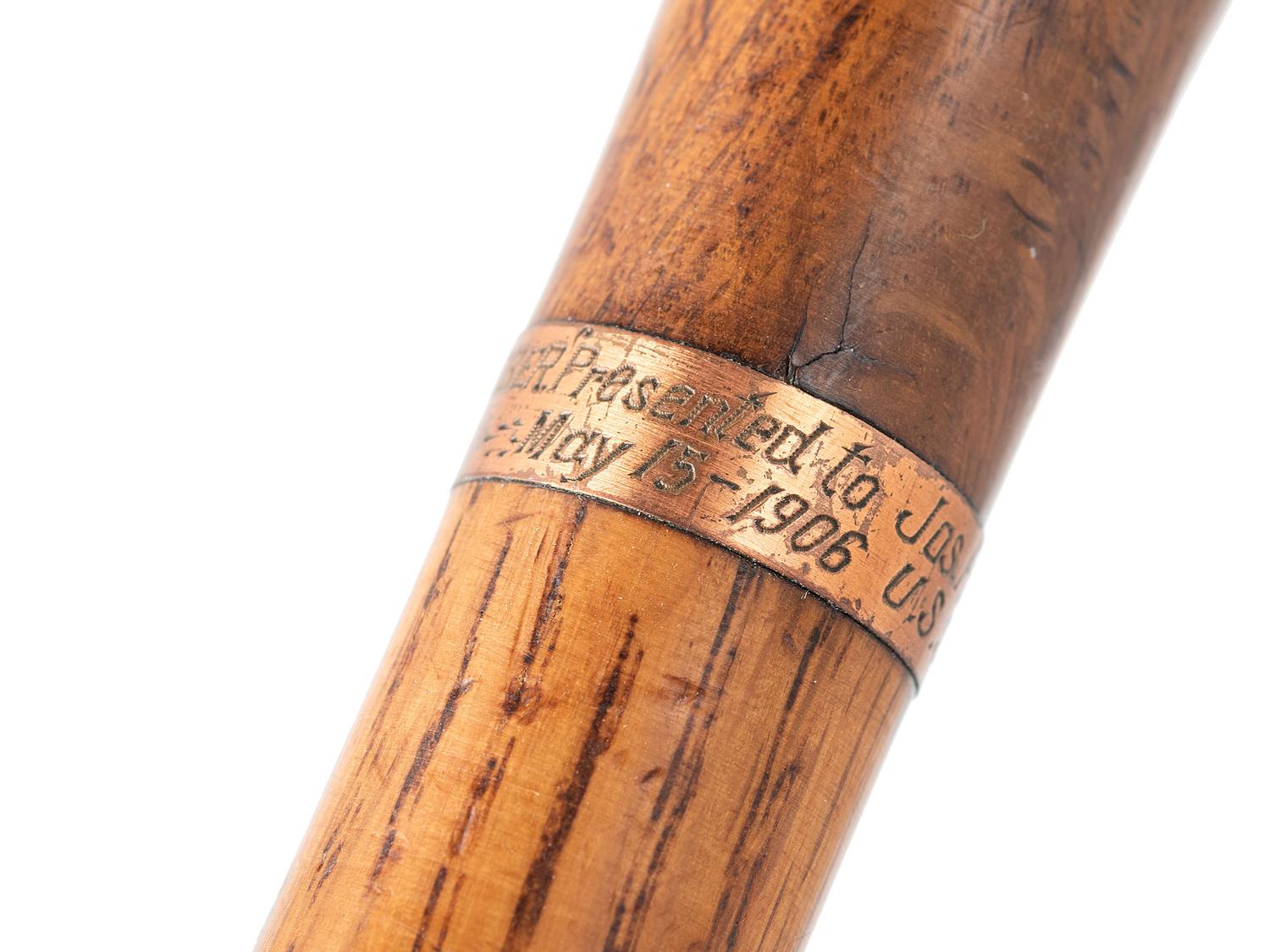 [MILITARIA - NAVY]. Walking stick presented to Joseph Rudolph by Captain Giles B. Harber.