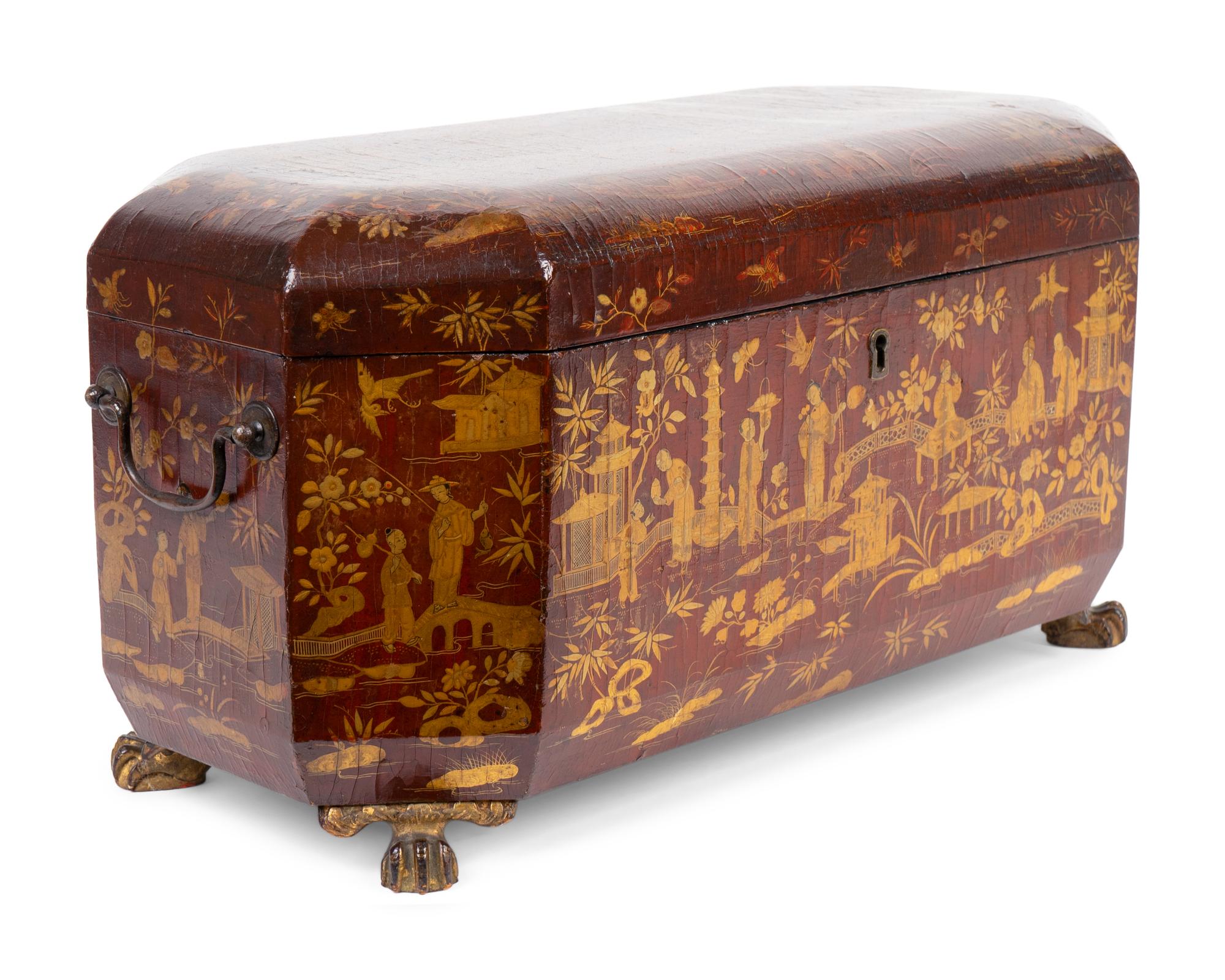 A Chinese Export Black and Gilt Chinoiserie Lacquered Tea Caddy — CIRCA 1850