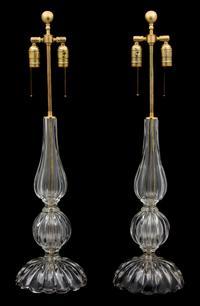 A Pair of Cenedese Glass Lamps Height 31 3/4 inches. — 20TH CENTURY