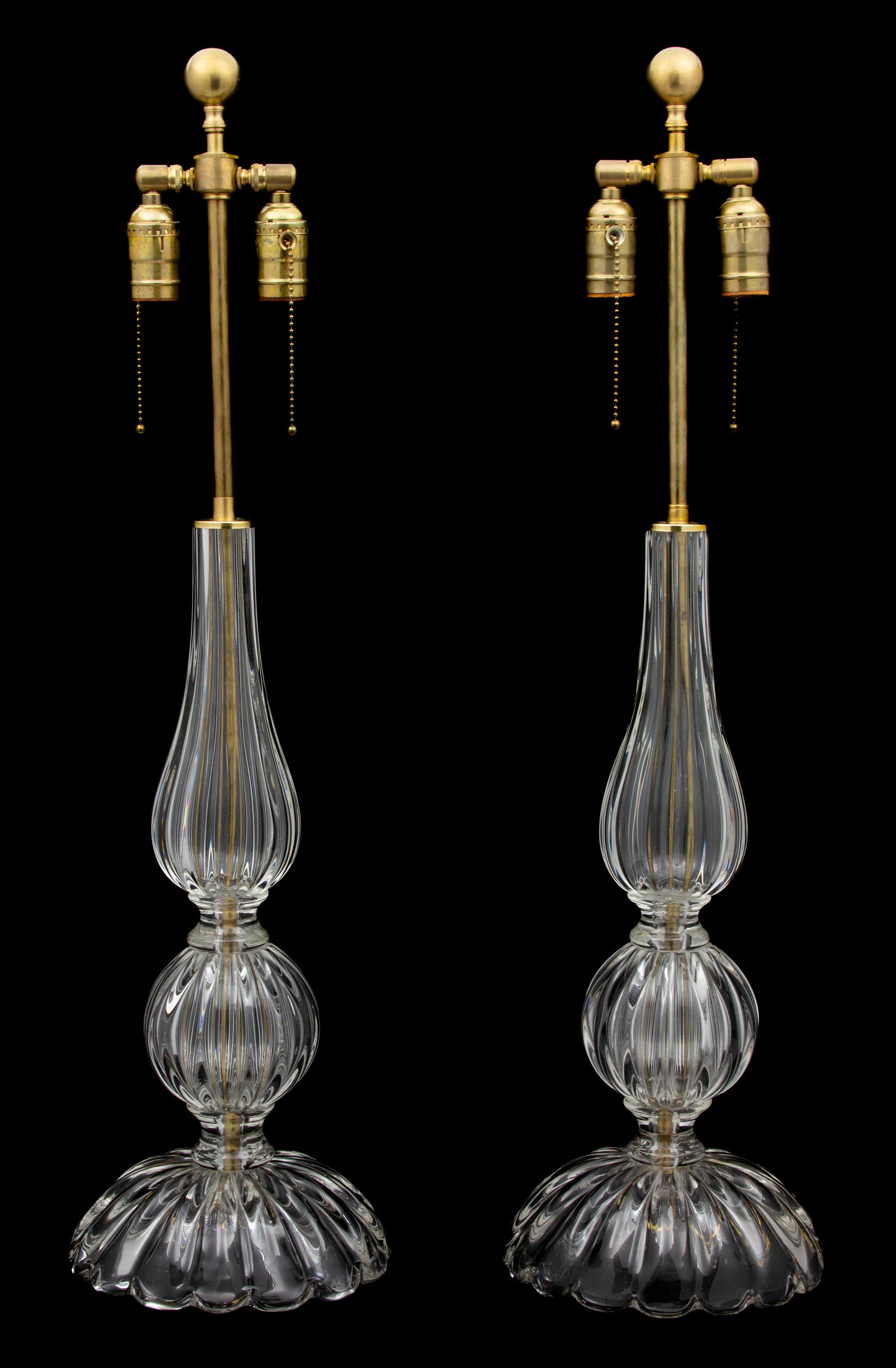 A Pair of Cenedese Glass Lamps Height 31 3/4 inches. — 20TH CENTURY