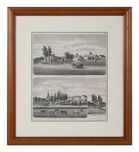 Printed City Views and Farm Scenes of Bloomingdale and Dupage County, Ill. N.p.: N.d. 23 x 21 In. Matted and framed.