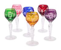 A Collection of Bohemian Colored Cut-to-Clear Glass Stemware