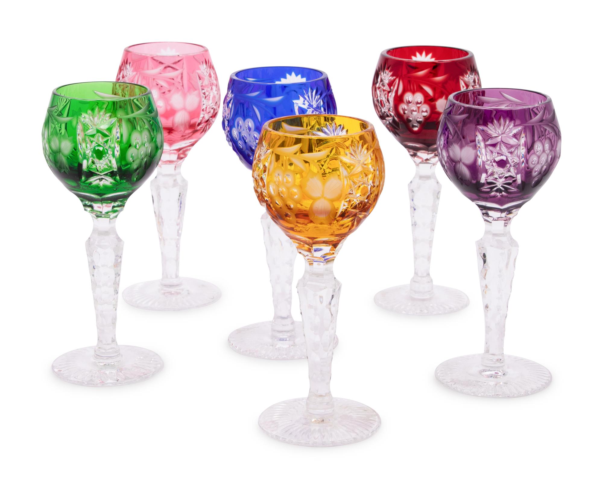 A Collection of Bohemian Colored Cut-to-Clear Glass Stemware