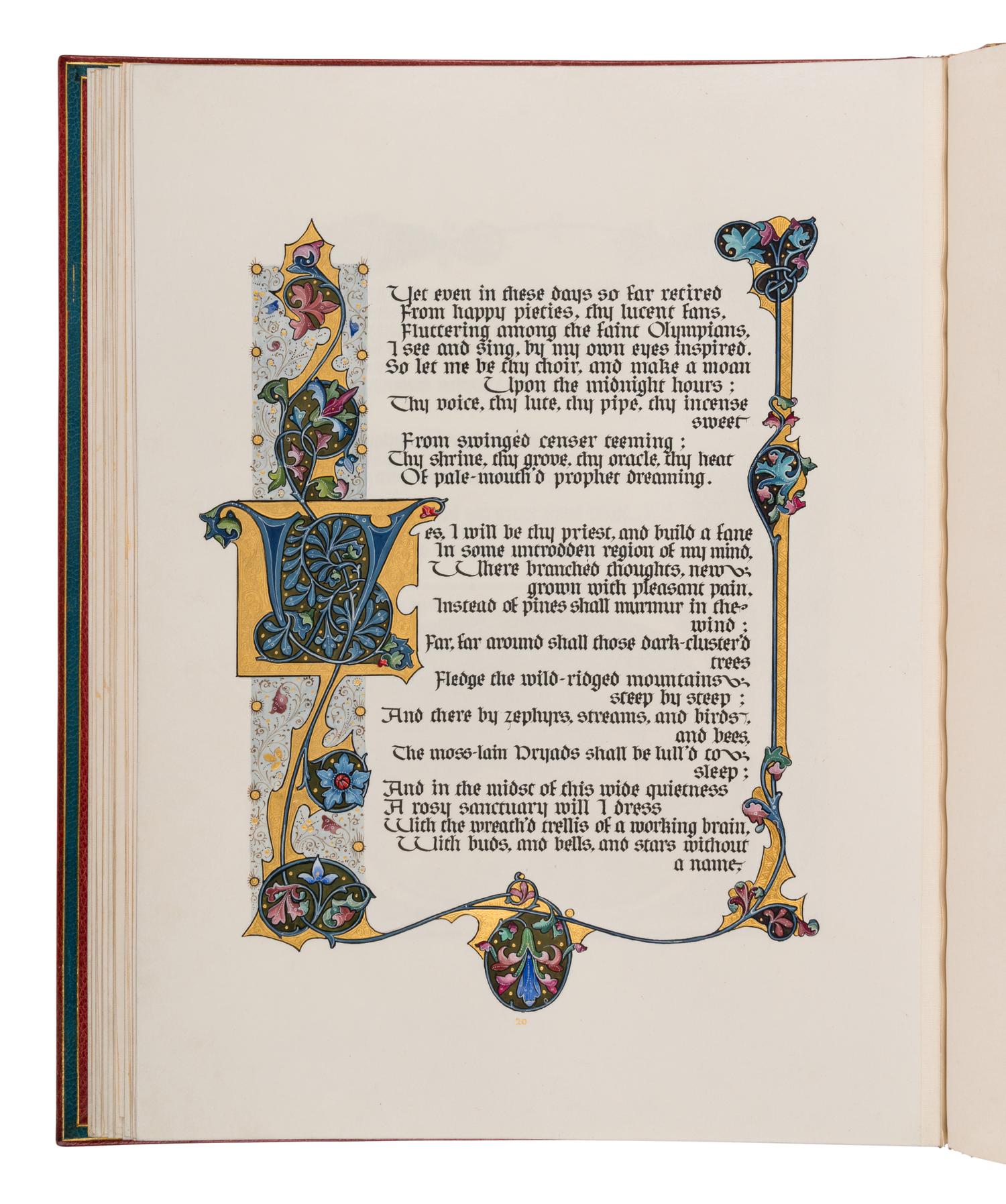 SANGORSKI, Alberto, calligrapher and illuminator. -- KEATS, John (1795-1821). "La Belle Dame sans Merci" -- "Ode on a Grecian Urn" -- "Ode to Psyche." London, 1928.