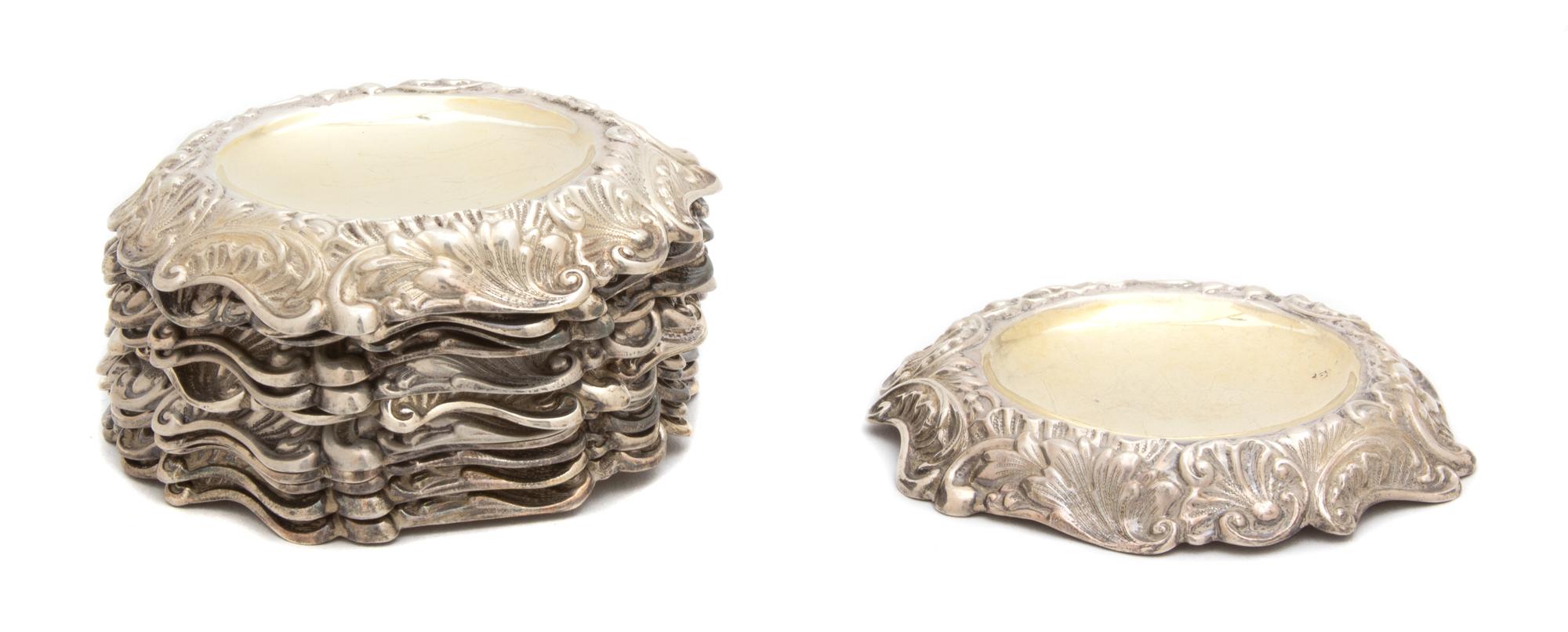 Twelve American Silver Salts, Gorham Mfg., Providence, RI, having chased everted rims