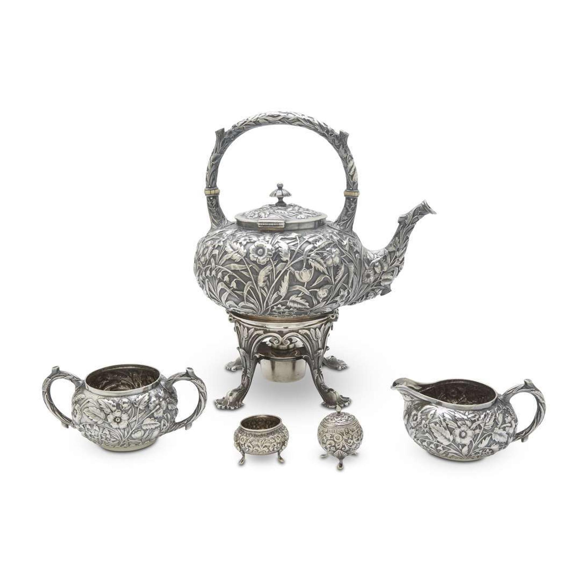 Three-piece sterling silver tea service John T. Vansant & Co., Philadelphia, PA, late 19th century
