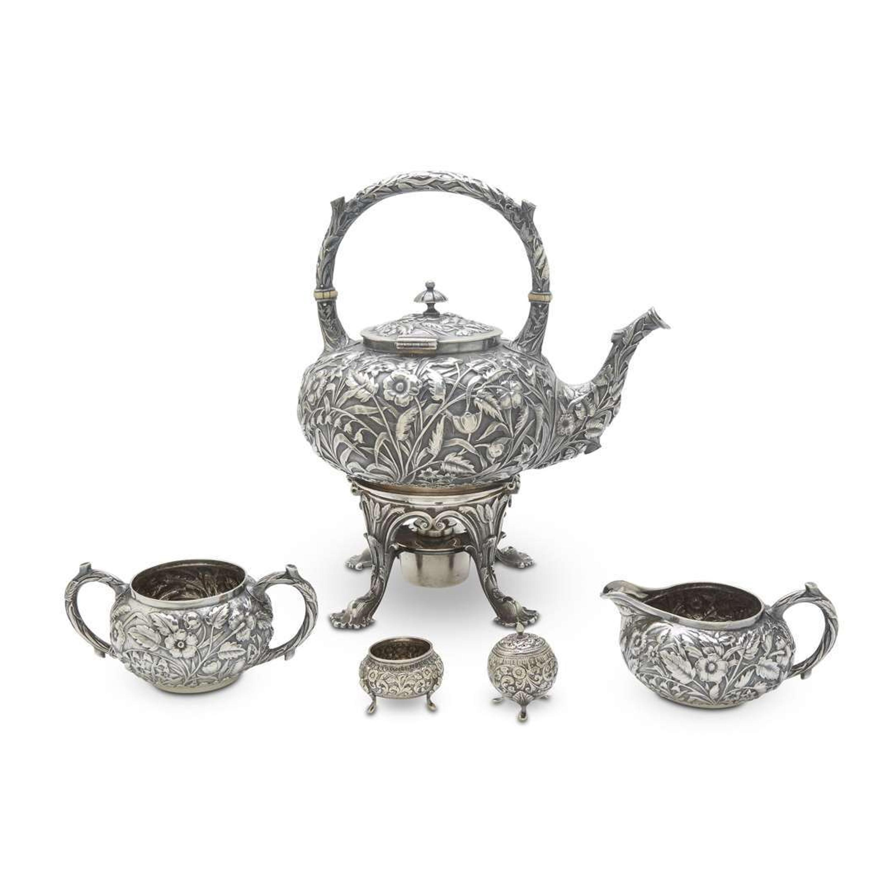 Three-piece sterling silver tea service John T. Vansant & Co., Philadelphia, PA, late 19th century