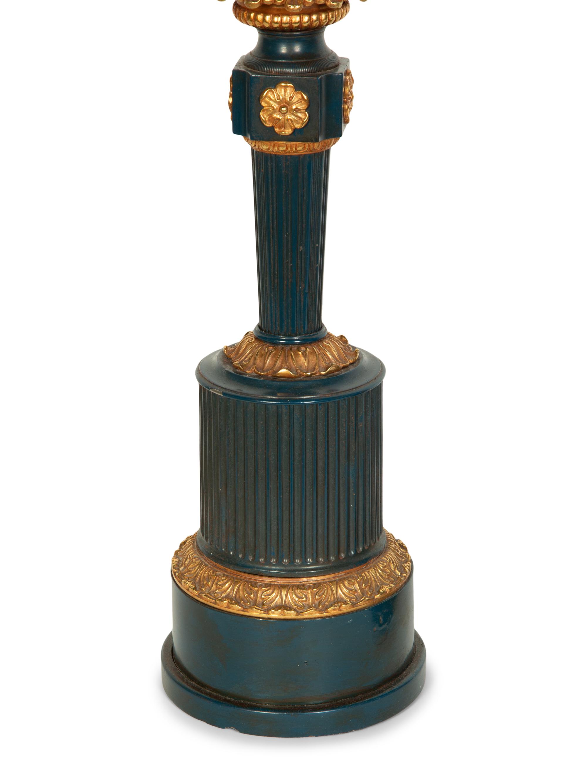 A Pair of French Tole Fluid Lamps Converted to Electricity