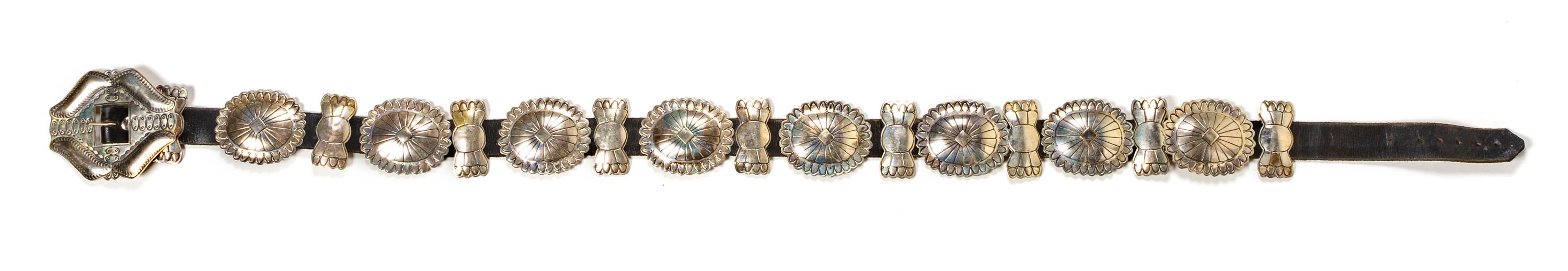 Southwestern Stamped Silver Concho Belt