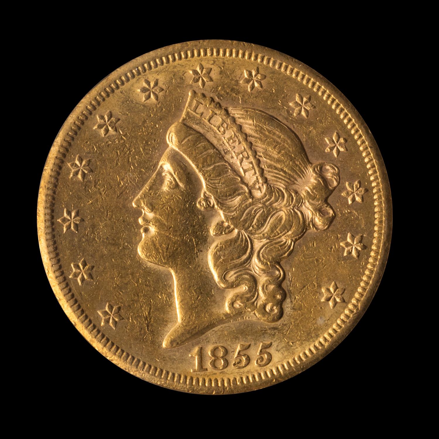 A United States 1855-S Liberty Head $20 Gold Coin