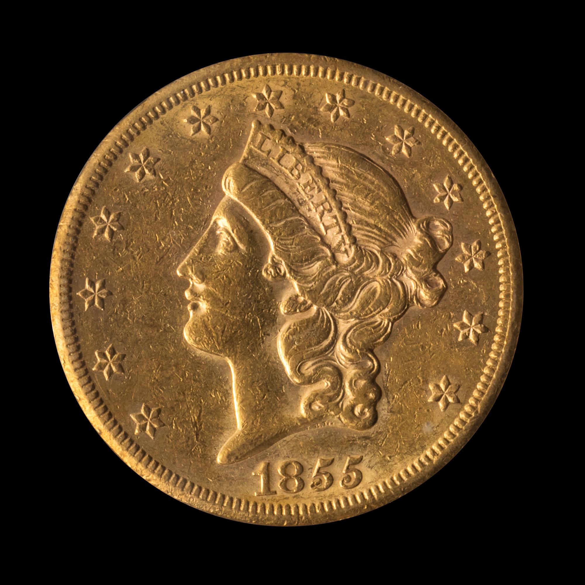 A United States 1855-S Liberty Head $20 Gold Coin