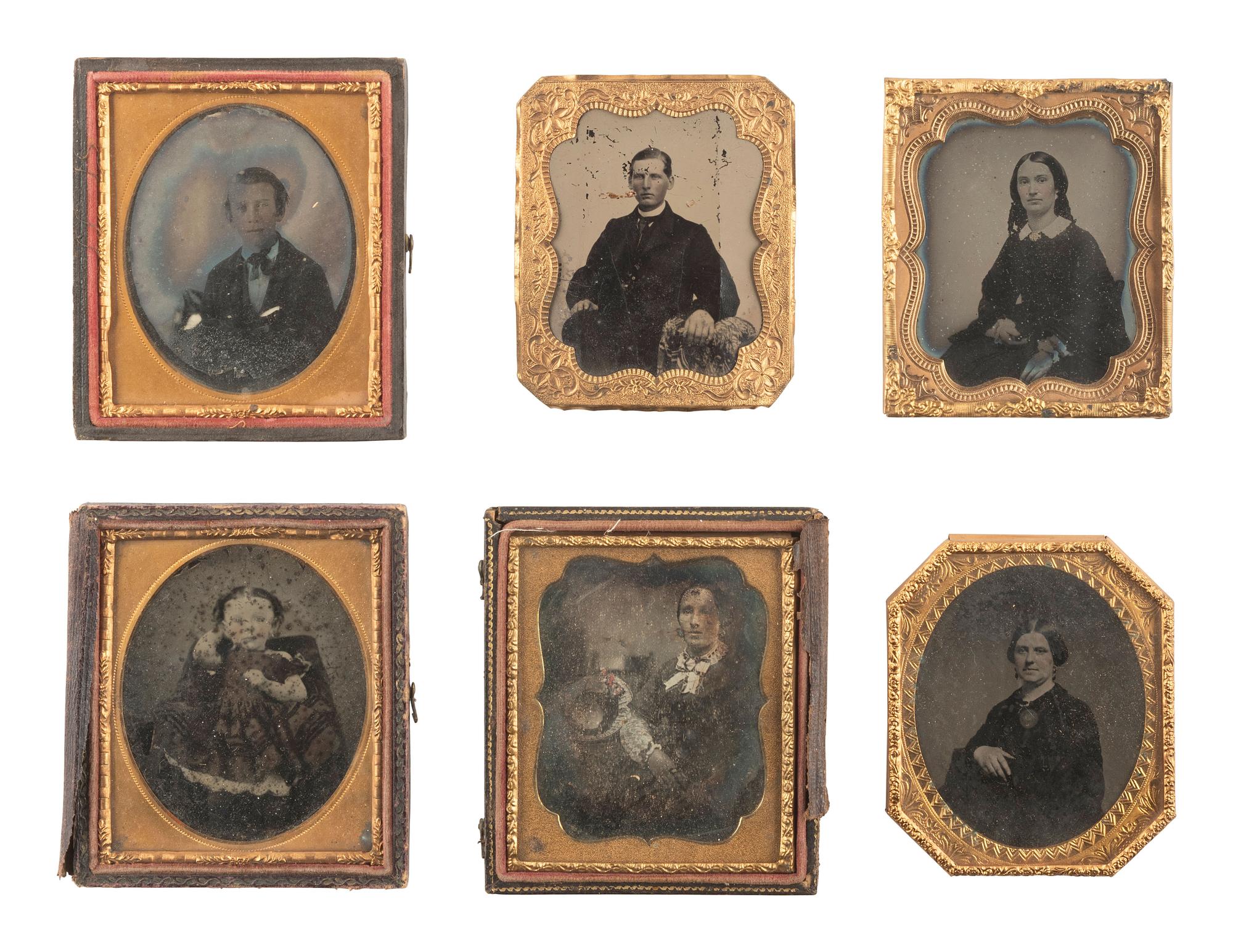 [EARLY PHOTOGRAPHY]. 45 daguerreotypes, ambrotypes, and tintypes of men, women, and children, some in Union cases.