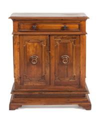An Italian Walnut Side Cabinet Height 36 1/2 x width 30 1/2 x depth 12 1/2 inches.