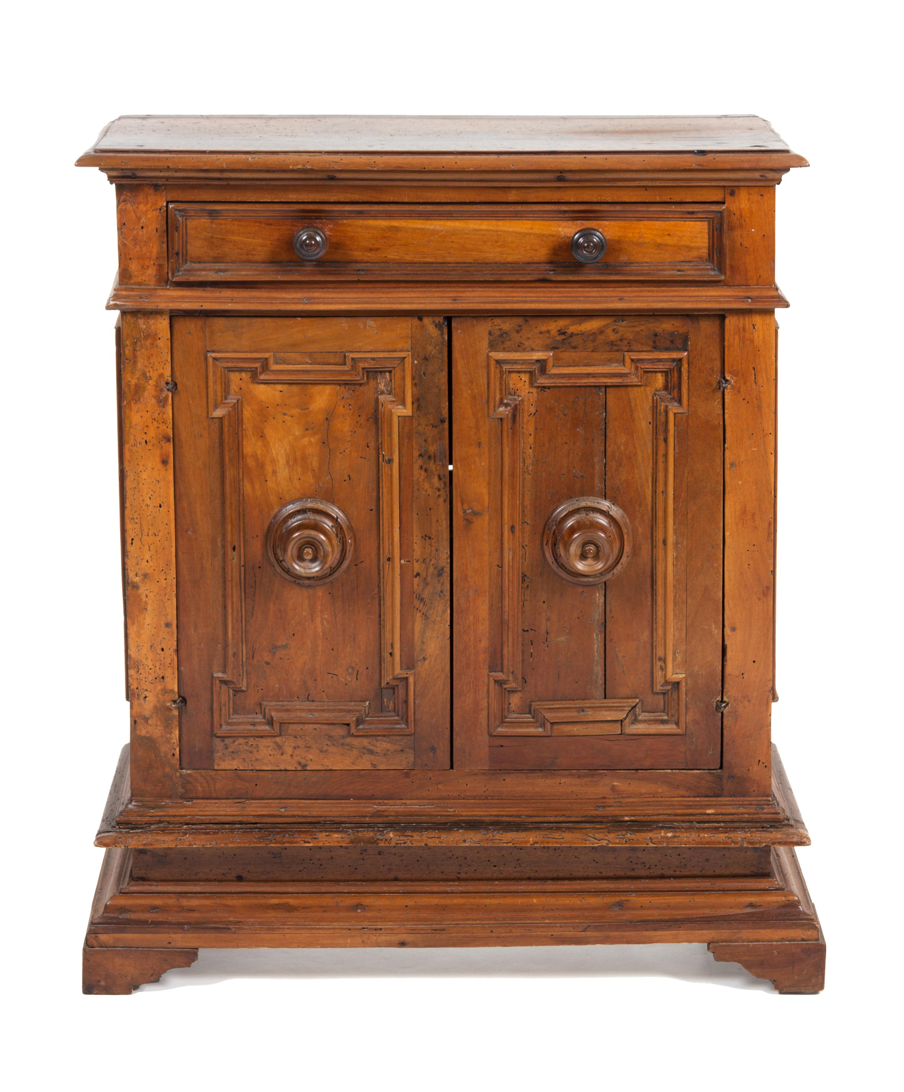 An Italian Walnut Side Cabinet Height 36 1/2 x width 30 1/2 x depth 12 1/2 inches.