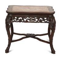A Chinese Carved Hardwood Low Table with Marble Inset Top