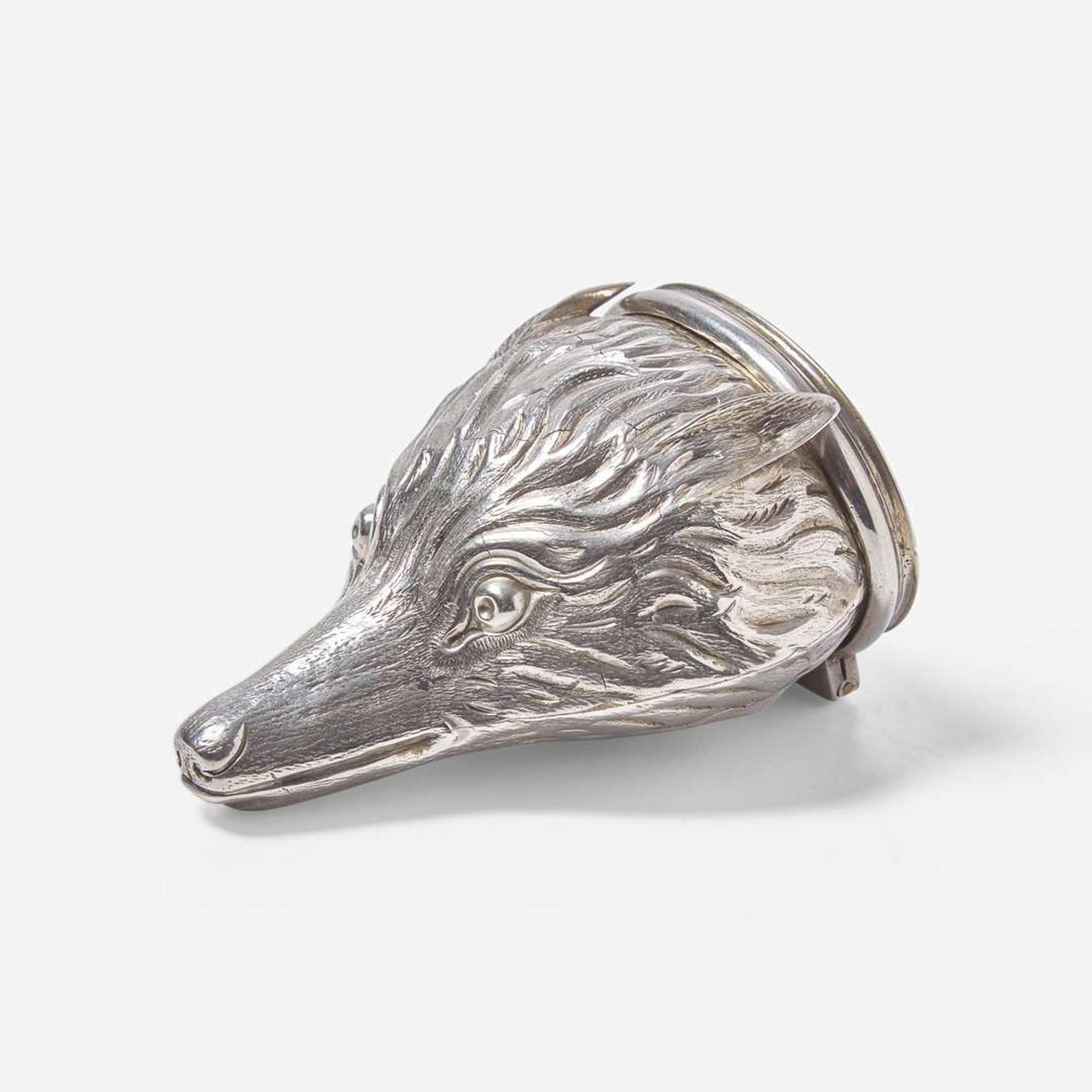 A silver or silver-plated snuff box in the form of a fox head 18th or 19th century