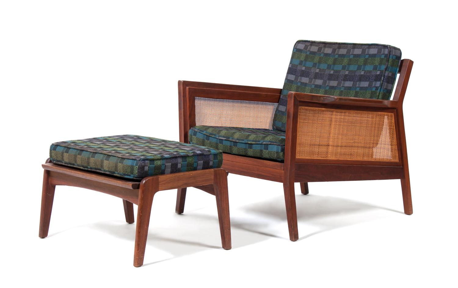 A Mid-century Armchair with Associated Ottoman Height 29 inches. — J.M. BIRKING & CO.