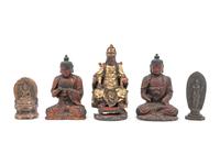 A Group of Five Carved Buddhas
