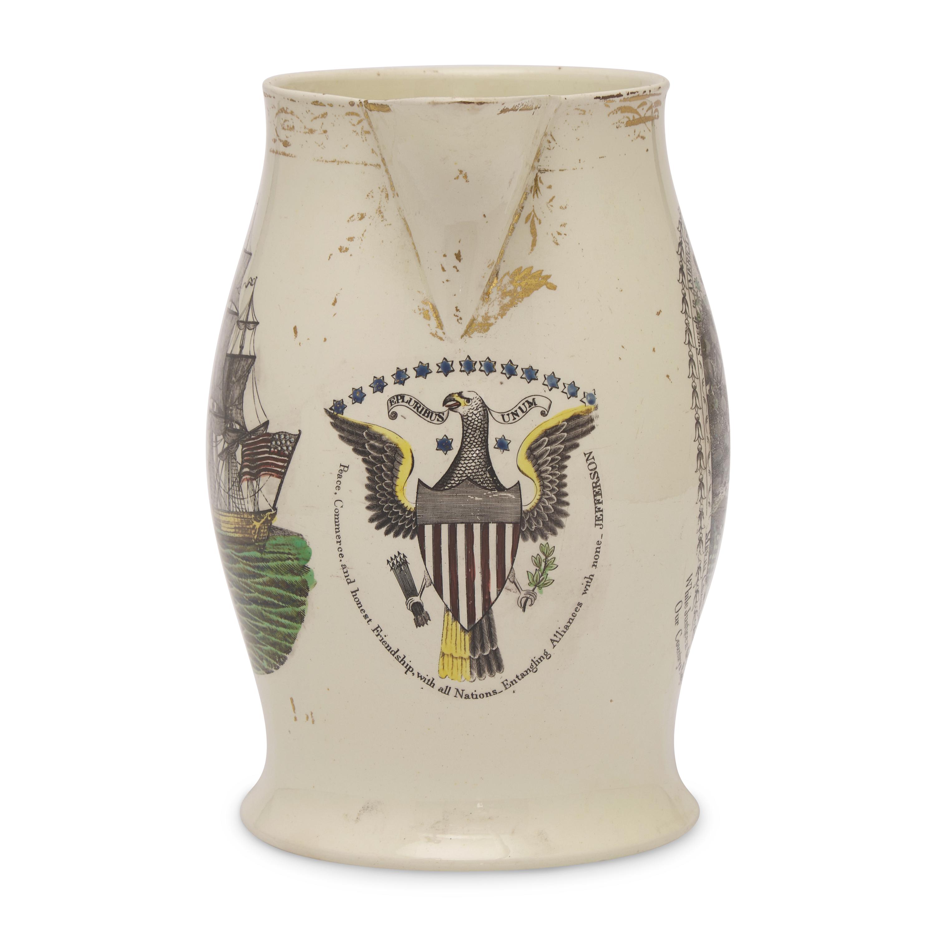 A Liverpool Commemorative Creamware Enameled Transferware Jug