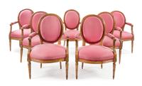 A Set of Seven Louis XVI Walnut Fauteuils Height 35 inches. — LATE 18TH CENTURY