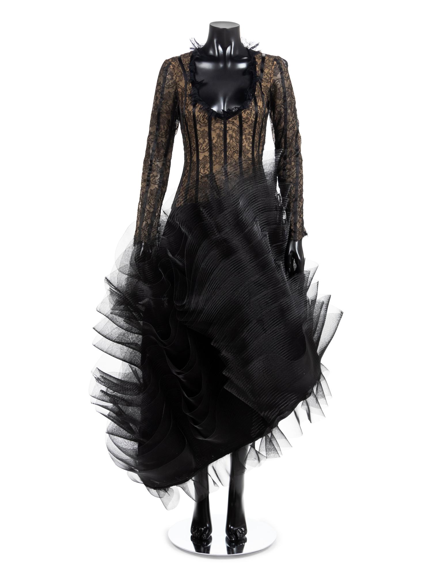 Louis Feraud Black Lace Evening Dress, 1990-2000s