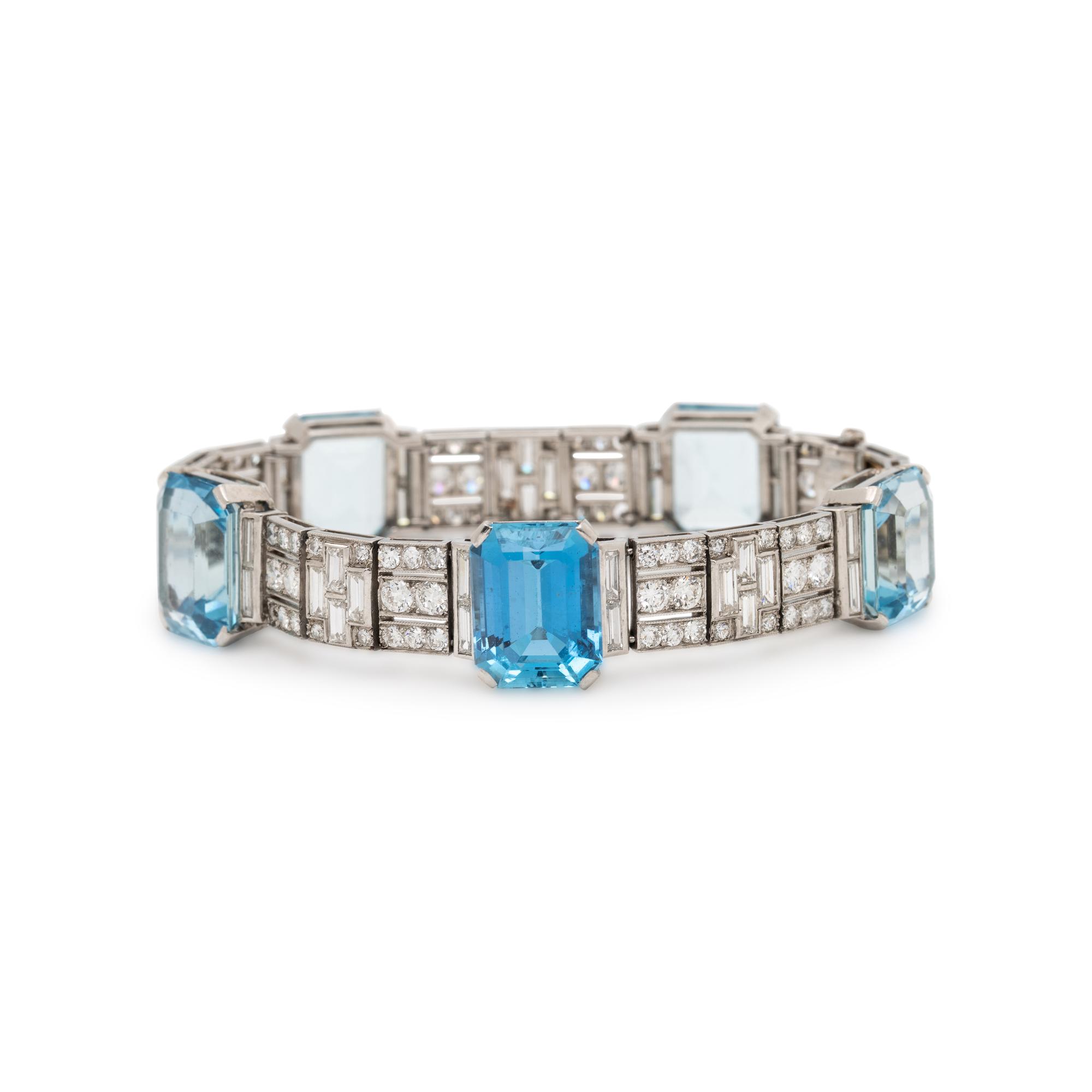 TIFFANY & CO, ART DECO, AQUAMARINE AND DIAMOND BRACELET