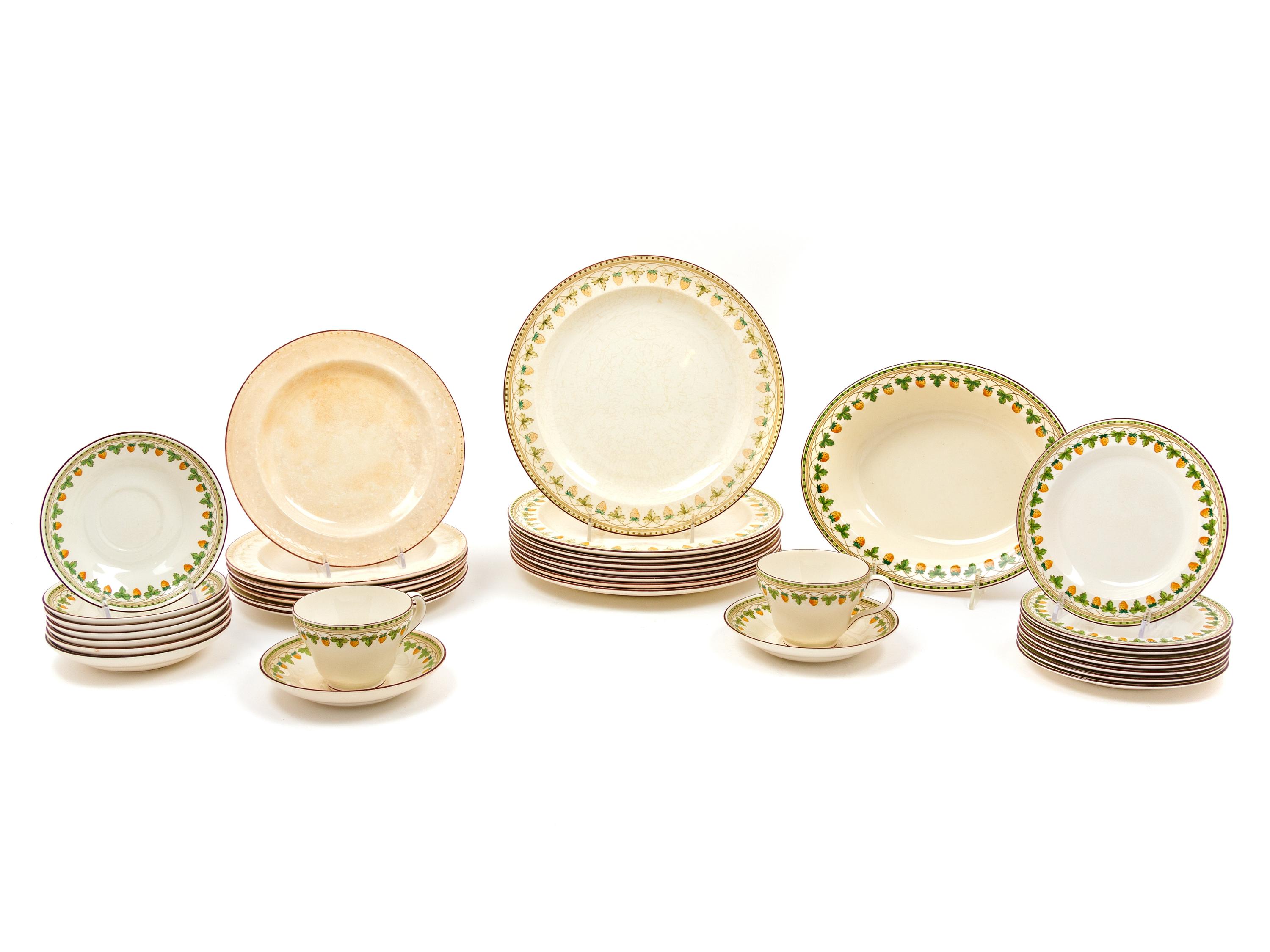 A Wedgwood Strawberry-Decorated Ceramic Partial Dinner Service