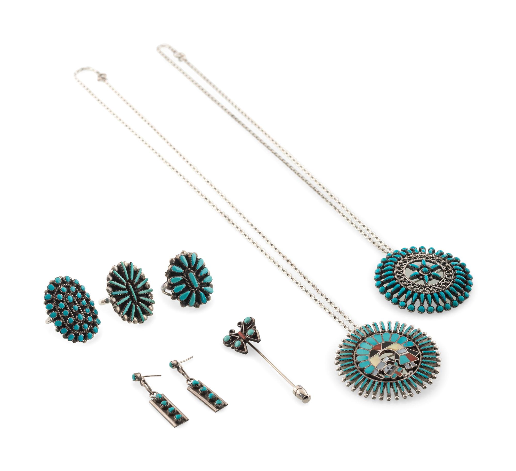 Zuni Silver Pendants, Rings, Earrings, AND Stick Pin