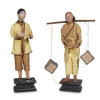 Two China Trade painted clay nodding head figures of tea workers 20th century