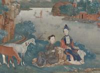 A finely-painted Chinese export reverse-painted mirror, circa 1750 出口彩繪鏡子 約1750