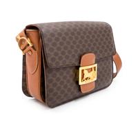 A Celine Brown Macadam Pattern Shoulder Bag, 7.5" H x 9.5" W x 2.5" D; Strap drop: 15.5"- 18.5".
