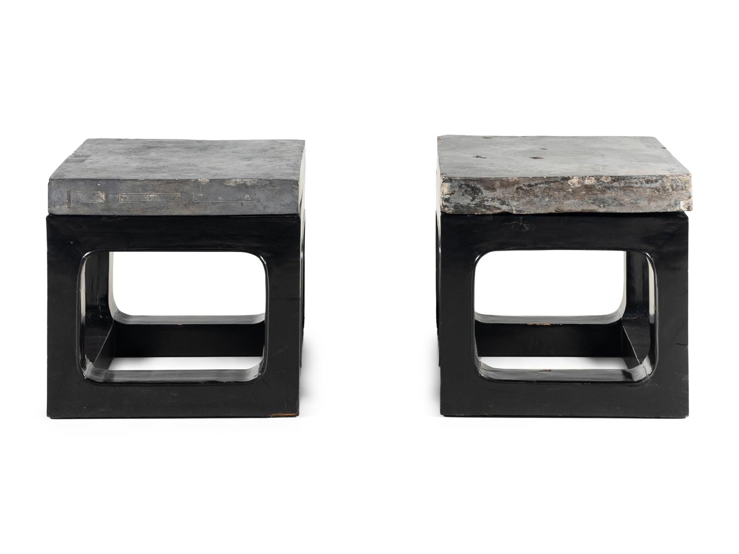 A Pair of Chinese 'Gold Brick' Jinzhuan Stele Top Side Tables, Daoguang Period 清道光十八年 金磚一對