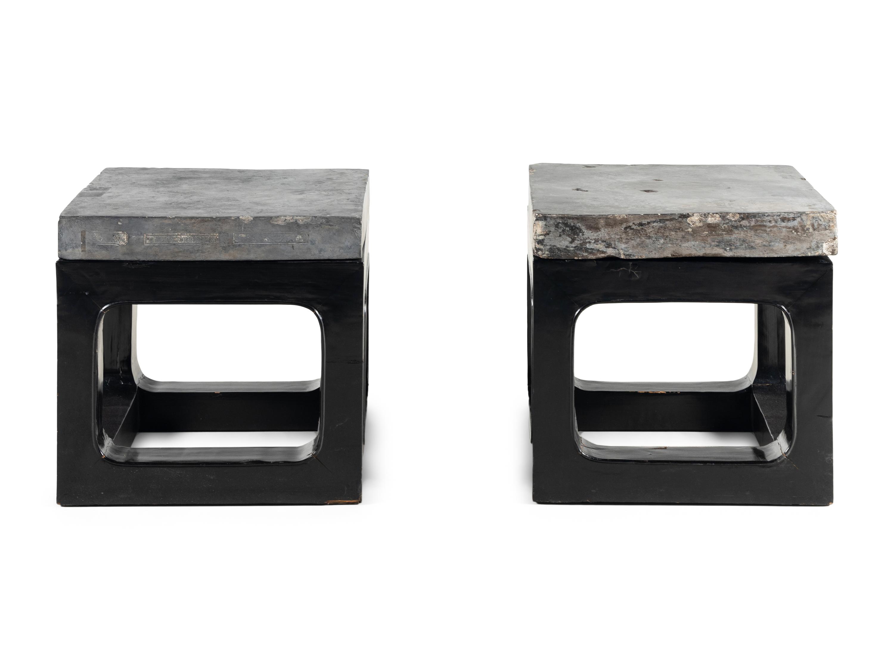 A Pair of Chinese 'Gold Brick' Jinzhuan Stele Top Side Tables, Daoguang Period 清道光十八年 金磚一對